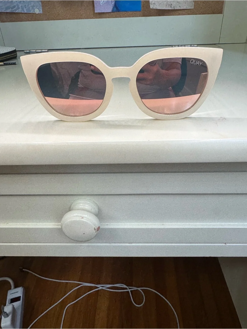 Quay Australia Cream Frame Sunglasses with Rose Lenses